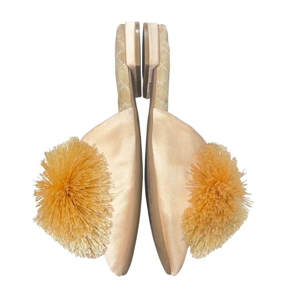 Birdies The Songbird Pom Pom‎ Satin Mules Womens 7.5 Gold Pointed Toe Slipper - Picture 4 of 13
